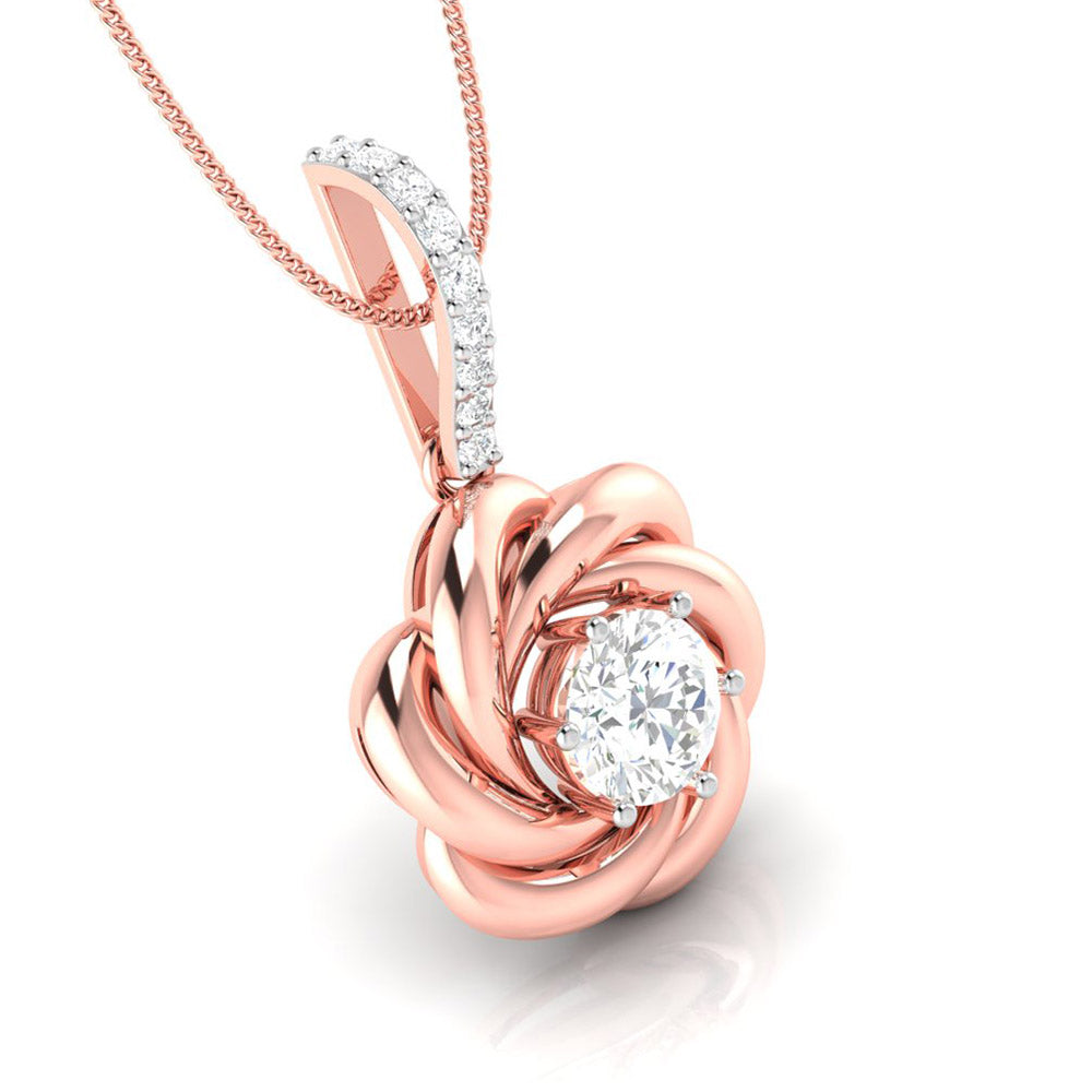 A Rose Held Open for Her Solitaire Diamond Pendant