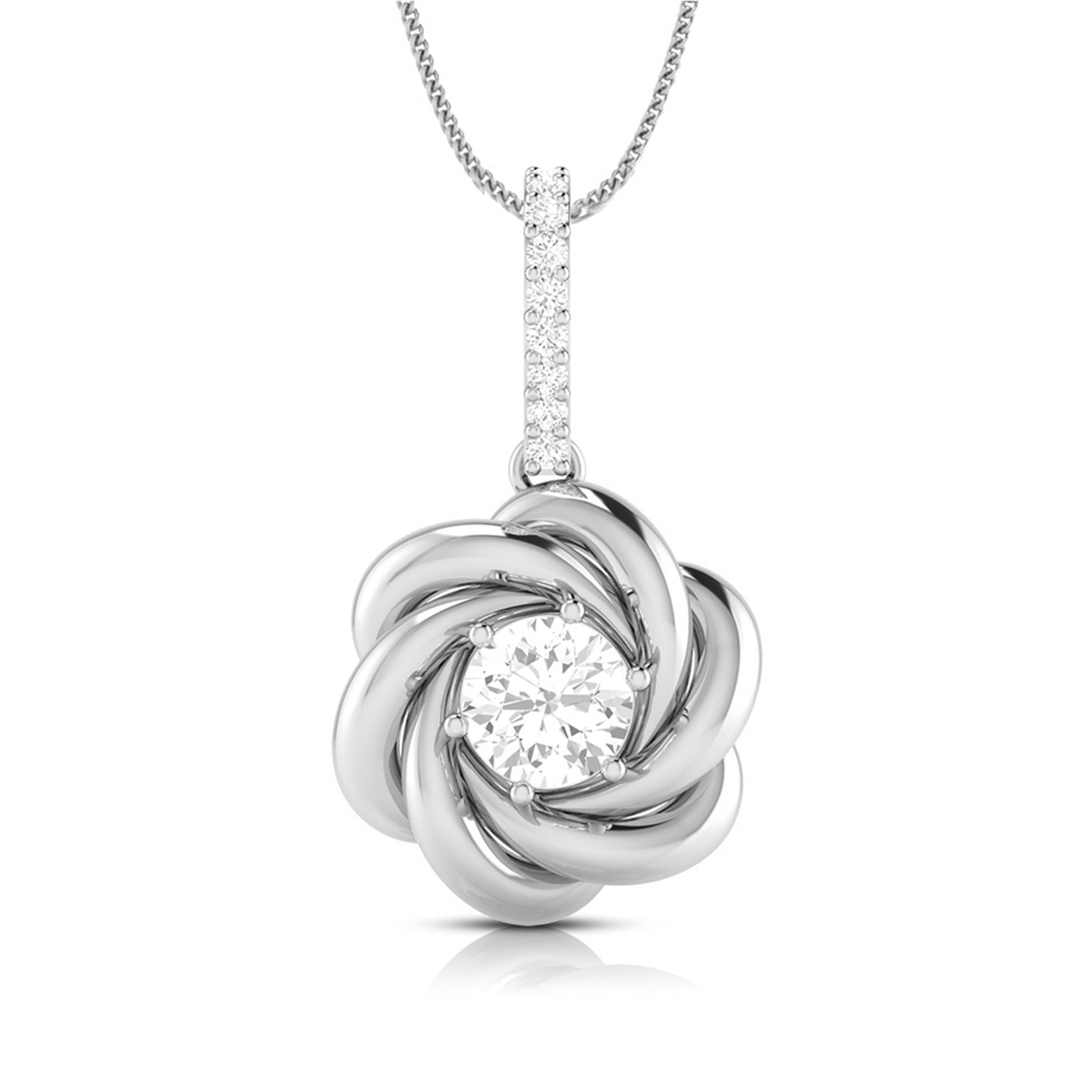 A Rose Held Open for Her Solitaire Diamond Pendant