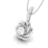A Rose Held Open for Her Solitaire Diamond Pendant