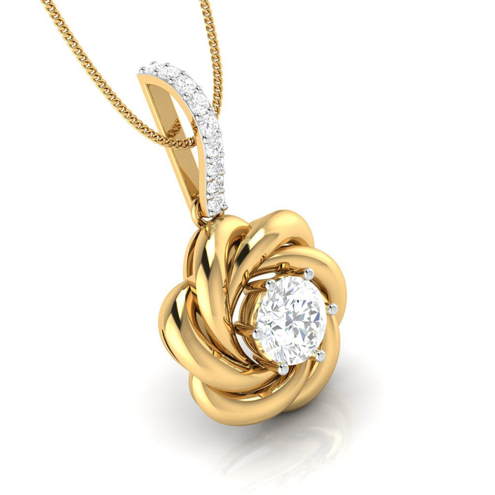A Rose Held Open for Her Solitaire Diamond Pendant