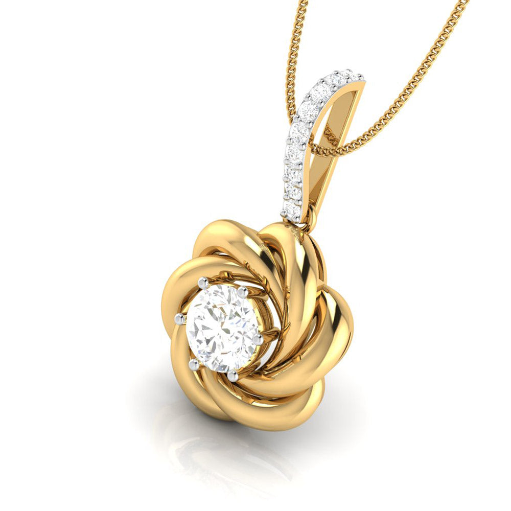 A Rose Held Open for Her Solitaire Diamond Pendant